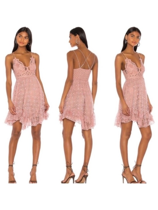 Free People Dresses & Skirts - FREE People Adella Crochet Lace Slip Velvet Burnout Dress in Pink